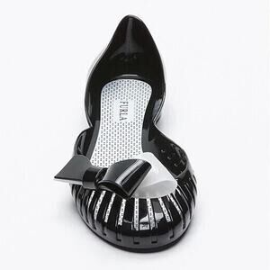 EUC Furla Jelly Shoes Bow Flats Black White Ballet Flats Perforated Size 36 US 6